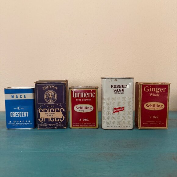 Vintage Spice Tin Collection - Crescent Mace Schilling Cardamom Ginger & More - Picture 2 of 9